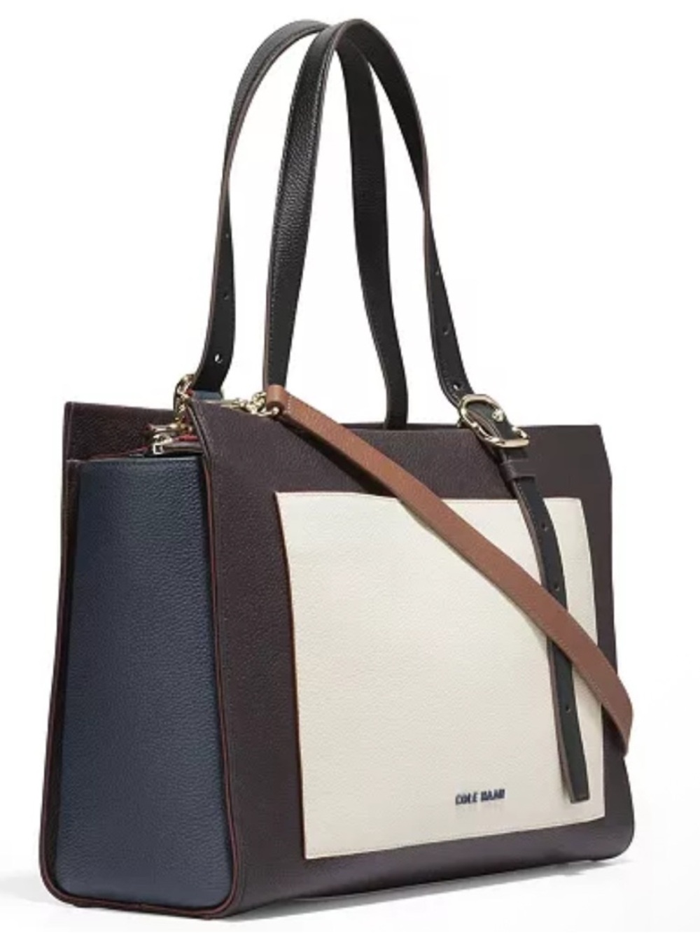 Cole Haan Grand Series Leather Tote Bag- Navy/Blazer/Ivory